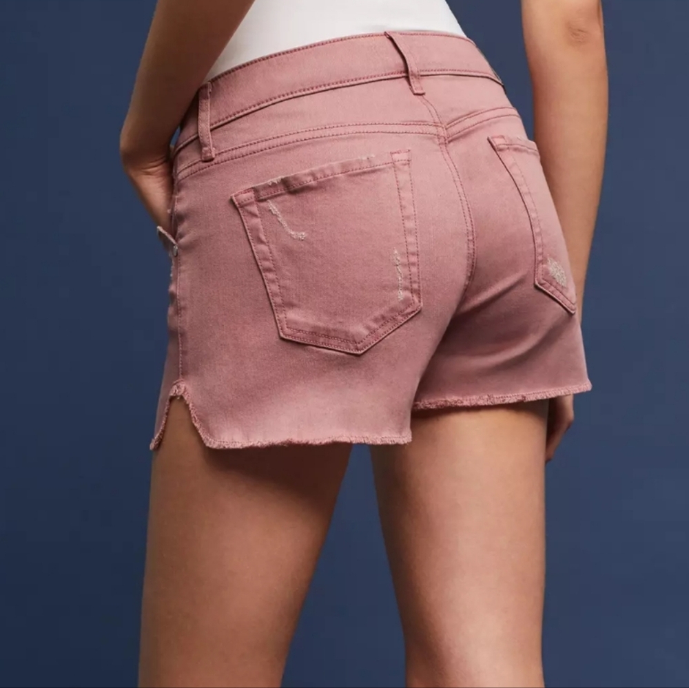 LEVEL 99 Adelynn Side Slit Tulip Red Distressed Denim Short - Picture 12 of 12